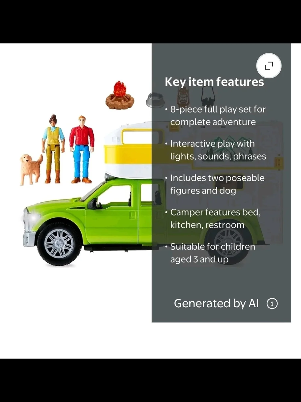Adventure Force Ford F-350 Camping Adventure Vehicle Play Set, 8 Pieces